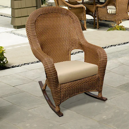 Woven Outdoor High Back Rocker with Seat Cushion